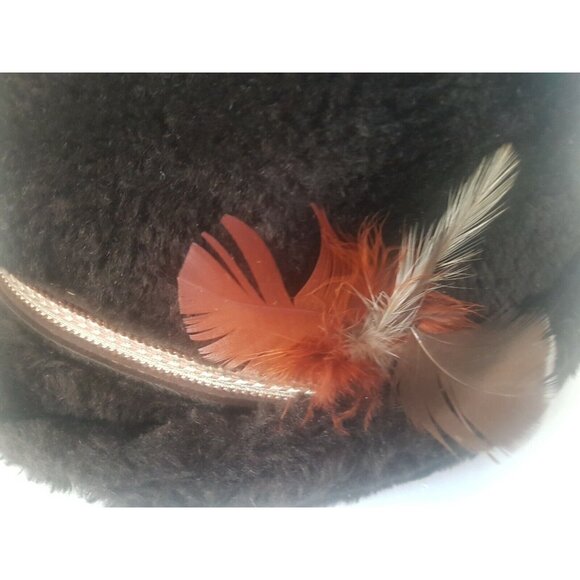 BILTMORE Women's Fur Hat Brown Ear Flaps Medium Vintage with Feather - Picture 7 of 12